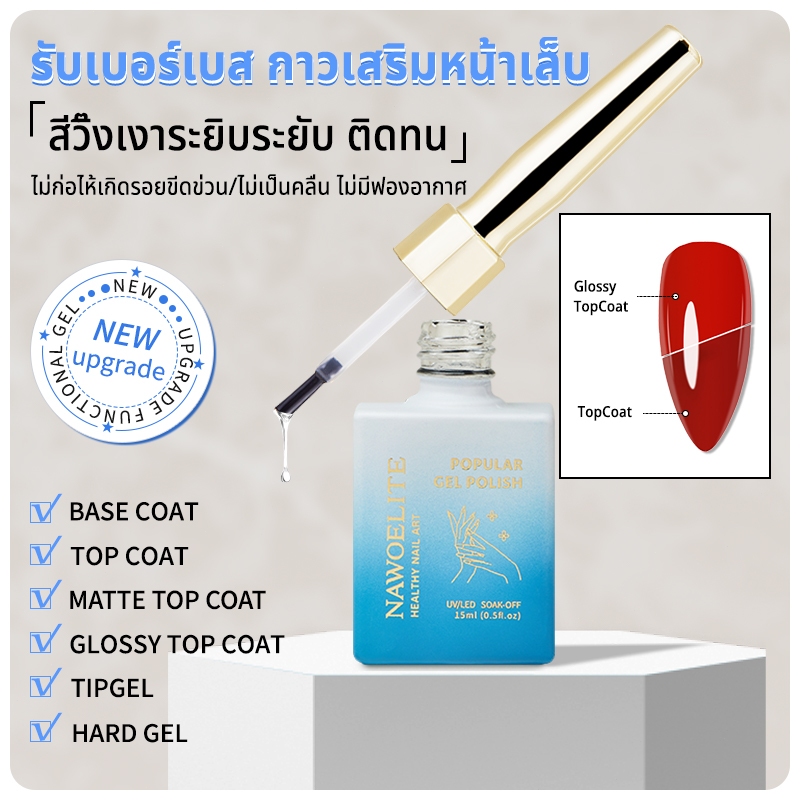 Nawoelite BaseCoat / TopCoat / MatteTop / ทอปแก้ว เคลือบเล็บเงา ทอปโคท เบสโคท 15ml