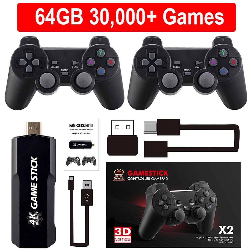game stick เกม HDMI 4K เครื่องเล่นเกมย้อนยุค ที่จับเกมบลูทูธ 64Gb ในตัวมี 20,000/30000+ เกมส์ต่อทีวี เกม