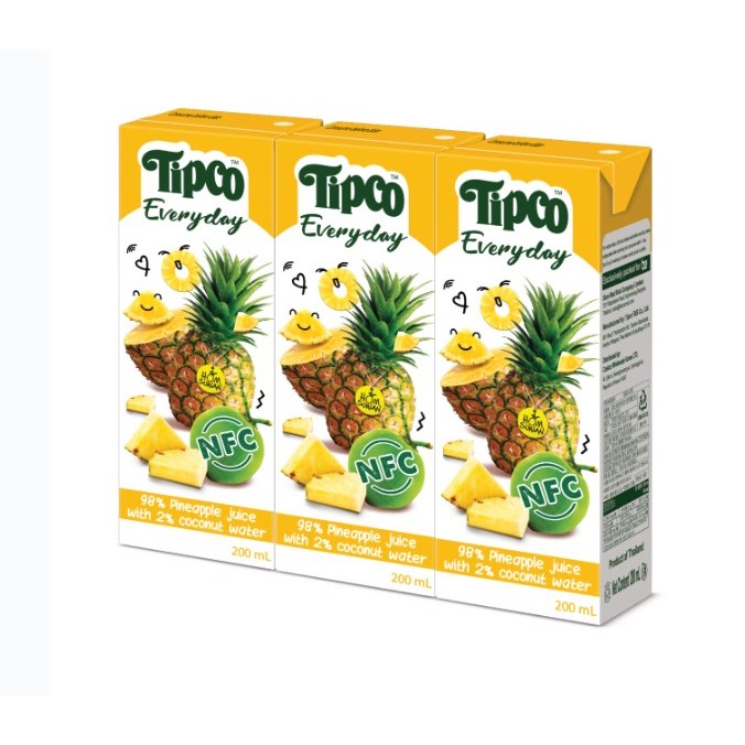 TIPCO Everyday น้ำสับประรดหอมสุวรรณ ผสมน้ำมะพร้าว Pineapple Juice With Coconut Water 200ml  แพ็ก X3 