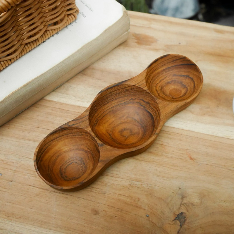 Triple charm Teak wood snak Tray.