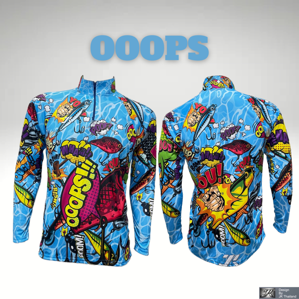 JK Thailand เสื้อตกปลา OOOPS ป้องกันรังสี UV 80% แห้งเร็ว