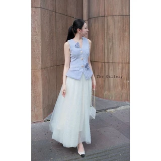 The gallery ●พร้อมส่ง /ชุดเซ็ตเสื้อ+กระโปรงยาวมุ้ง(กระดุมหลอก)ซิปหลัง