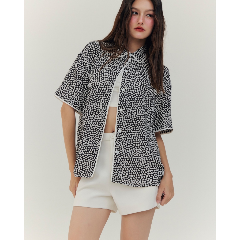 BIRUCHU ALL DAY SHIRTS เสื้อเชิ้ตปกนิ่ม ดีเทลแต่งขอบกุ๊นซาติน ผ้าใส่สบาย รีดง่าย