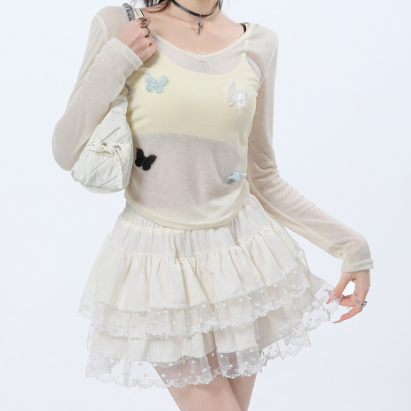 Miniyiness 2025 2024 A-Line กระโปรงสั้นแฟชั่นใหม่เอวสูง เหมาะกับสาวตัวเล็ก กระโปรงบัลเล่ต์น่ารัก สไตล์เวียดนาม Y2K