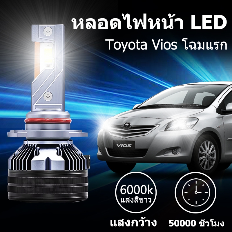 พร้อมส่ง หลอดไฟหน้า LED ขั้วตรงรุ่น Toyota Vios โฉมแรก แสงขาว มีพัดลมในตัว H4 ราคาต่อ 1 คู่