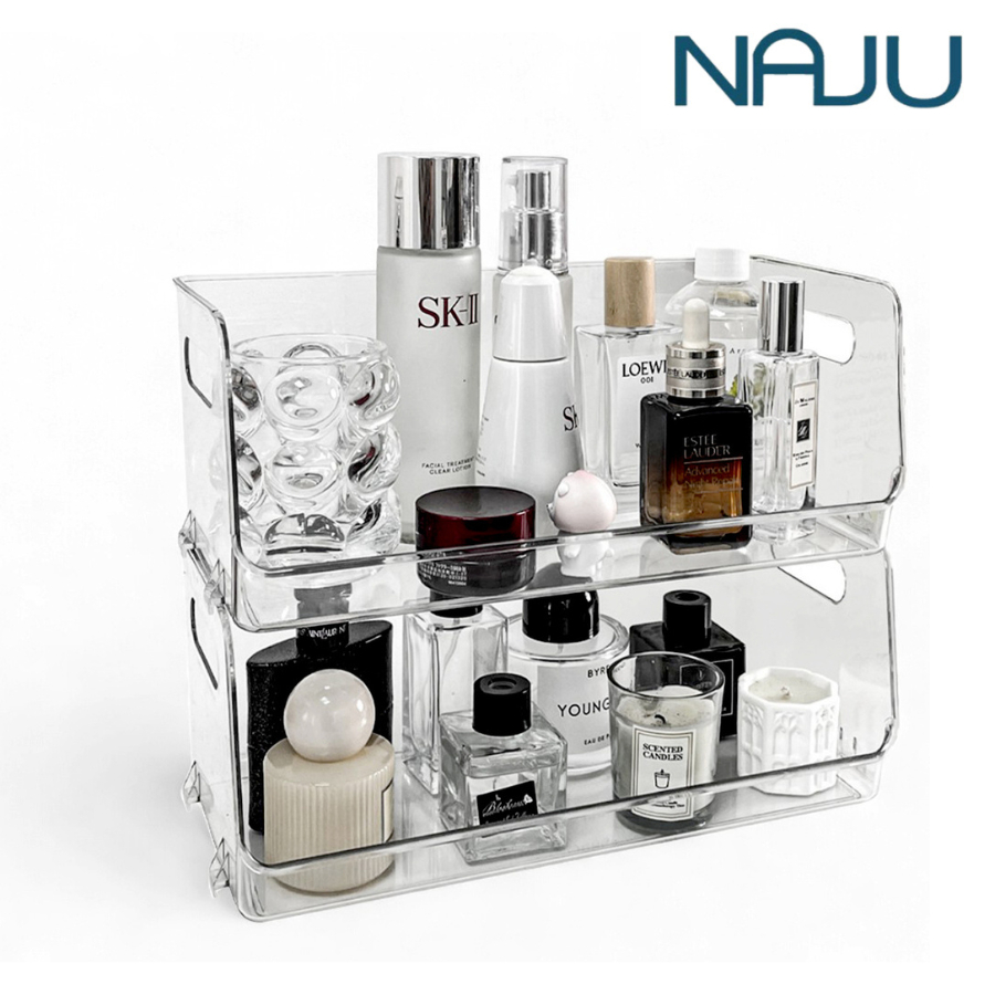 Naju กล่องใส กล่องเก็บหนังสือ กล่องพลาสติกใส Storage Box พร้อมที่จับ วางซ้อนกันได้ กล่องเก็บเครื่องสำอางค์ใส มี2ขนาด