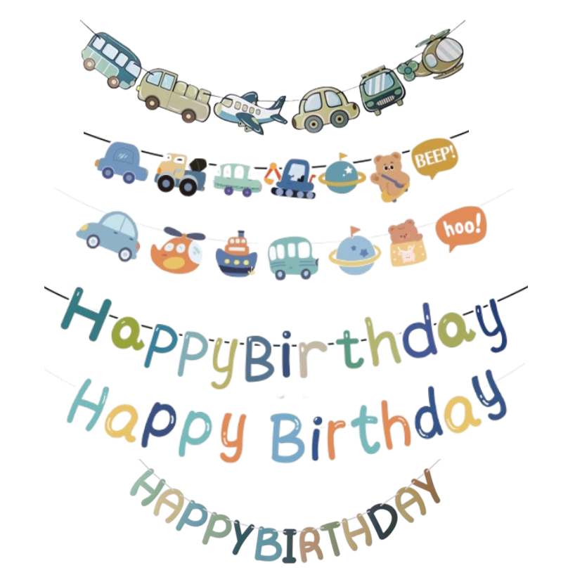 ชุดป้ายวันเกิด Happy Birthday รถ ป้ายห้อยวันเกิด ป้ายวันเกิดมินิมอล ลูกโป่งวันเกิด