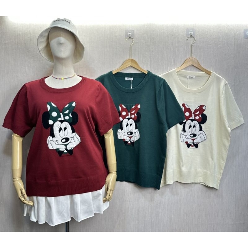 เสื้อไหมพรมคอกลมทอลายมินนี่S344