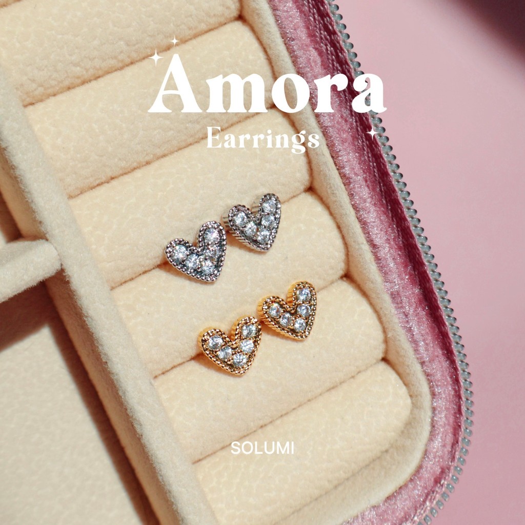 ต่างหูรูปหัวใจประดับเพชร SOLUMI Amora earrings ต่างหู Nickel free