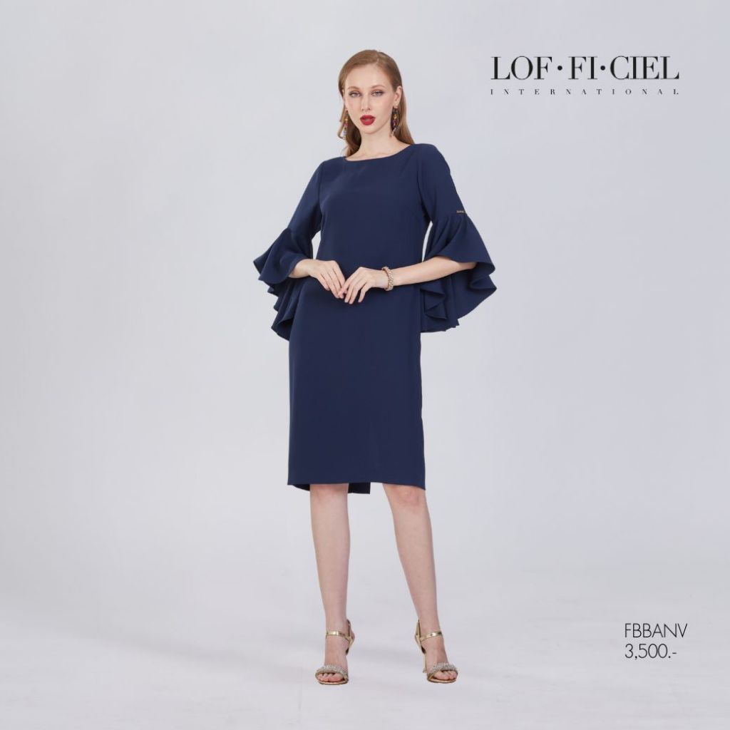 LOF-FI-CIEL فستان بأكمام مكشكشة — كحلي — صورة 4
