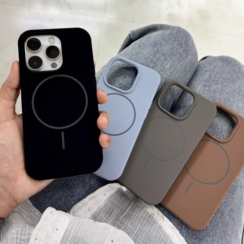 Silicone Case Magnetic เคสซิลิโคนสีพื้นบุกำมะหยี่ เคสแม่เหล็กวงเล็กสำหรับรุ่นไอโฟน 11-17 17Air 17Pro 17ProMax