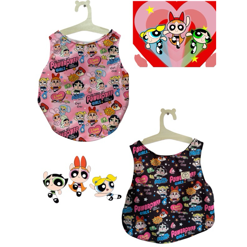 เสื้อกล้ามมียางยืดลำตัวน้องหมาแมวลายpowerpuffgirl