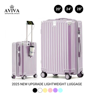 AVIVA กระเป๋าเดินทาง 20/24/28นิ้ว พร้อมตะขอ PC+ABS มีซิปรุ่นซิปล็อครหัสได้ เบา กระเป๋าล้อลาก กระเป๋าเดินท การชาร์จไฟ USB