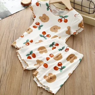 Babyonline(Y553)H3 (ส่งด่วน1วัน)ชุดเซ็ตเสื้อแขนสั้นกางเกงขาสั้นสำหรับเด็กลายการ์ตูนน่ารัก ผ้านิ่ม เด้ง ใส่สบาย