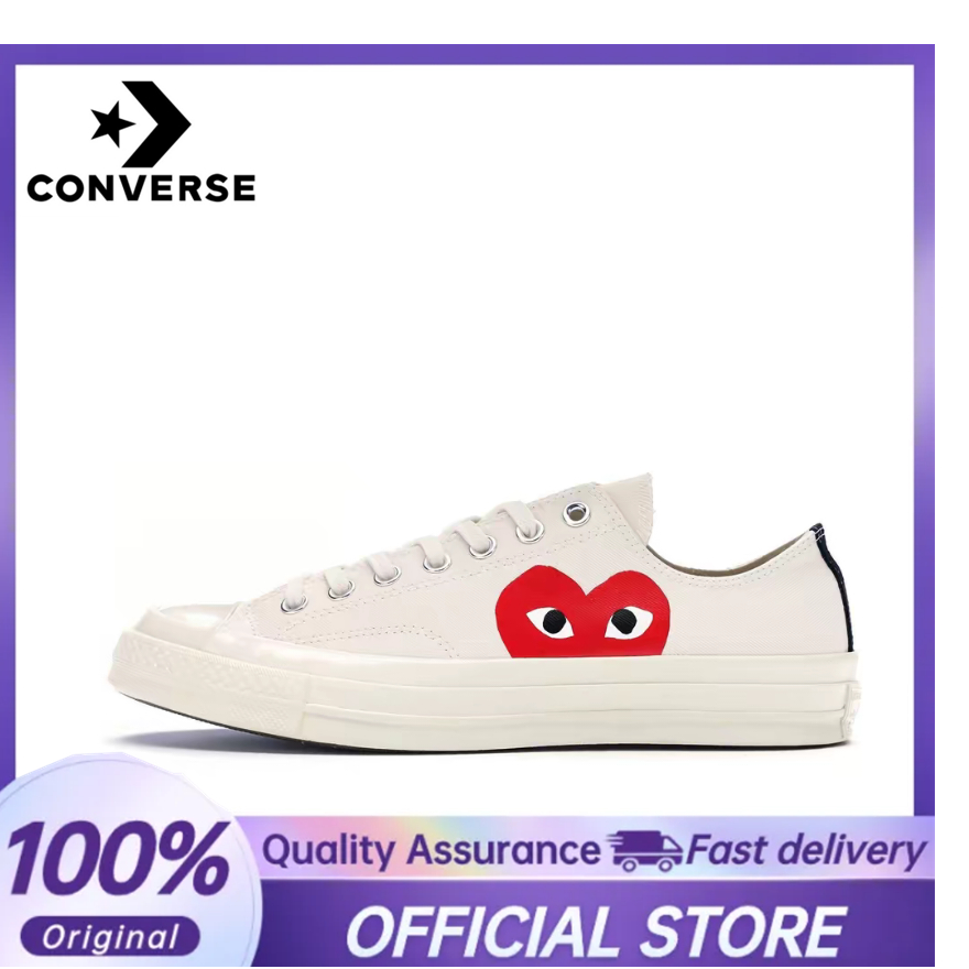 【100%Original】CDG x Converse Chuck Taylor All Star รองเท้าผ้าใบแบบต่ำสีขาวสำหรับผู้หญิงและผู้ชาย 150207C