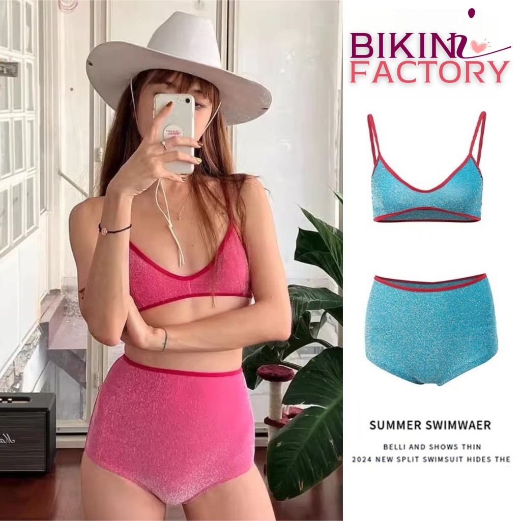 BIKINI FACTORY ชุดว่ายน้ำแฟชั่น บิกินี่ผู้หญิง ชุดว่ายน้ำ2ชิ้น มีตขอหลัง กางเกงเอวสูง สายเดี่ยว มีสีหลายสี BK-063