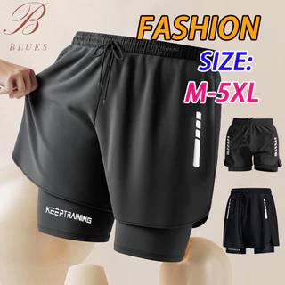 B BLUES M-5XL กางเกงกีฬาขาสั้น ไซส์ใหญ่ แบบแห้งเร็ว ระบายอาก ความยืดหยุ่นสูง เหมาะกับใส่ออกกําลังกาย วิ่ง สําหรับผู้ชาย