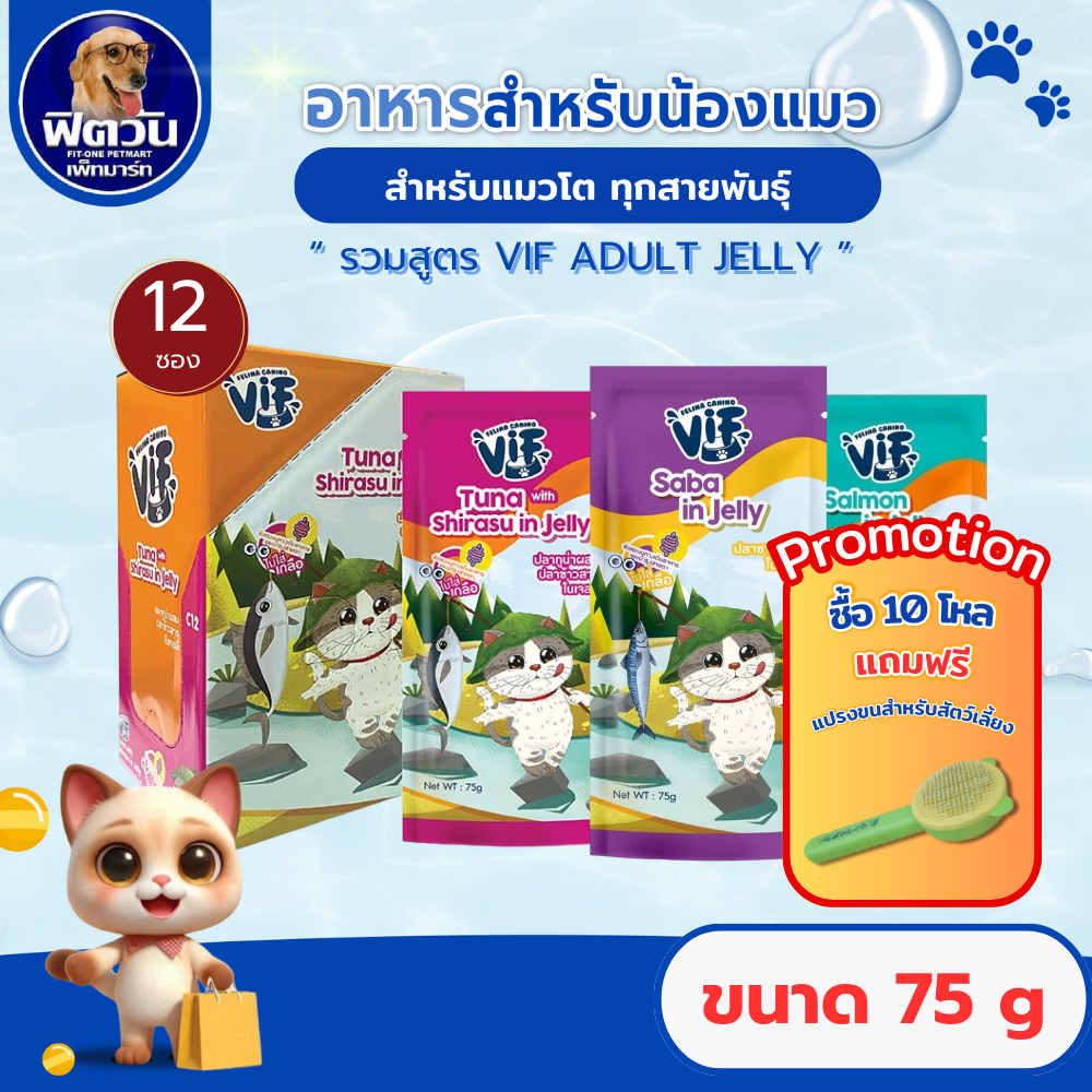 Felina Canino VIF In Jelly อาหารเปียกแมวในเจลลี่ ช่วยระบบทางเดินอาหาร และ บำรุงสายตา ขนาด 75 g.(12ซอง){อาหารเปียกแมว}