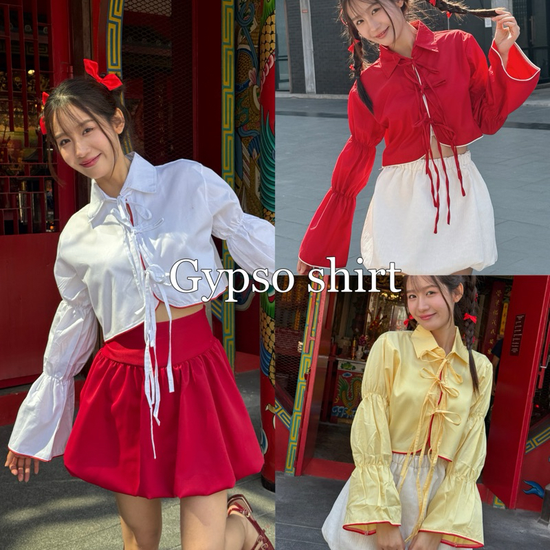 #Gypso shirt🌿 เสื้อเชิ้ตแขนยาว เสื้อเชิ้ตผู้หญิง เชิ้ตผูกโบว์