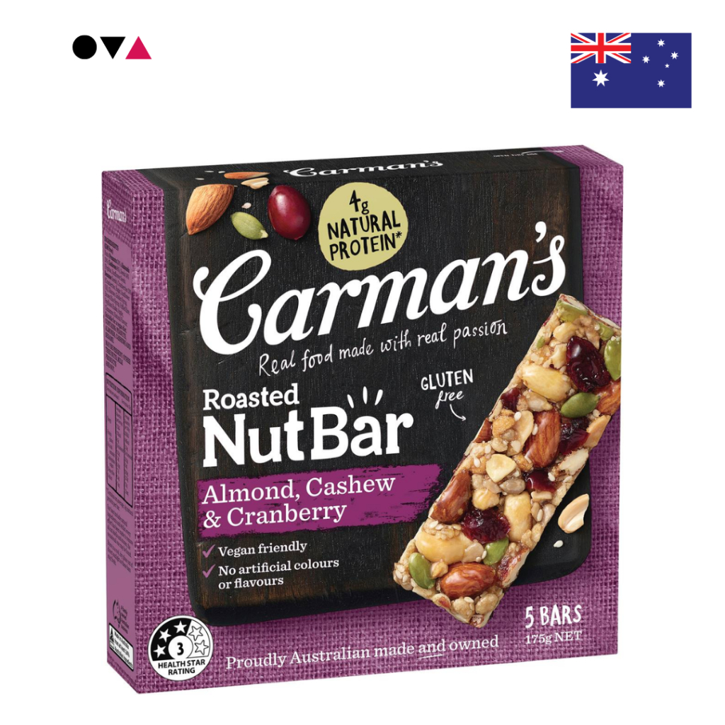 Carman's Almond, Cashew & Cranberry Nut Bars 5x35g (175g) ธัญพืชแท่งเพื่อสุขภาพที่อร่อยและมีประโยชน์