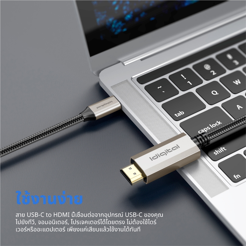 Idigital สาย USB C Type C to HDMI Cable, 4K 60Hz, 2K 144Hz, 1080P 240Hz, 1m-3m, For Laptop, Macbook, สมาร์ทโฟน, แท็บเล็ต