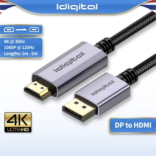 Idigital สาย DP to HDMI Cable, 4K 30Hz, 1080p 120Hz, 1m-5m, For PC, คอมพิวเตอร์โน้ตบุ๊ก, TV, PS5, ส่งจาก กทม