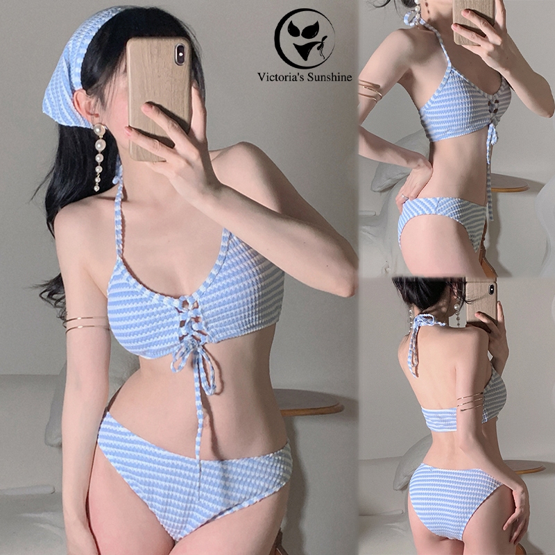ชุดว่ายน้ำผู้หญิง บิกินี่ หมวก เซต 3 ชิ้น เซ็กซี่ bikini set โชว์หลัง มีฟองน้ำ ส่งเร็ว#0556
