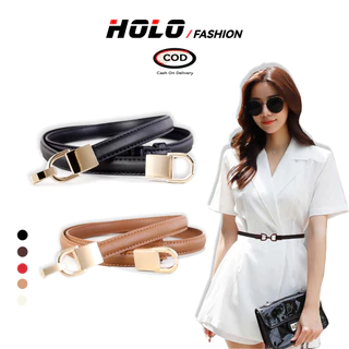 HOLO เข็มขัดผู้หญิง หนังPU หัวเหล็ก เข็มขัดสไตล์เกาหลี วินเทจ ความยาวปรับได้