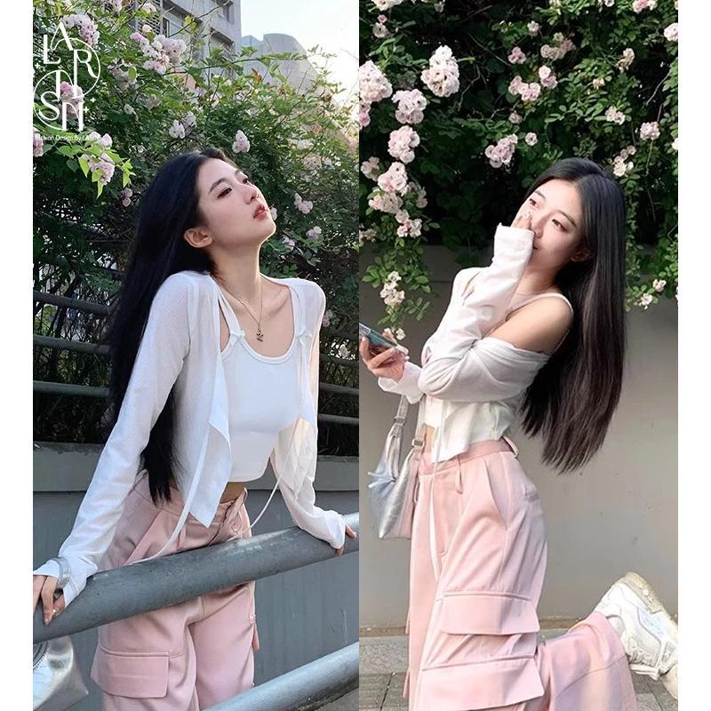 LASINI D03 เสื้อคลุมแขนยาวแบบไหมพรมบาง ใช้คลุมทับเพิ่มความน่ารักให้การแต่งตัว มี 3 สี ขาว ดำ ฟ้า Clothing ผู้หญิง