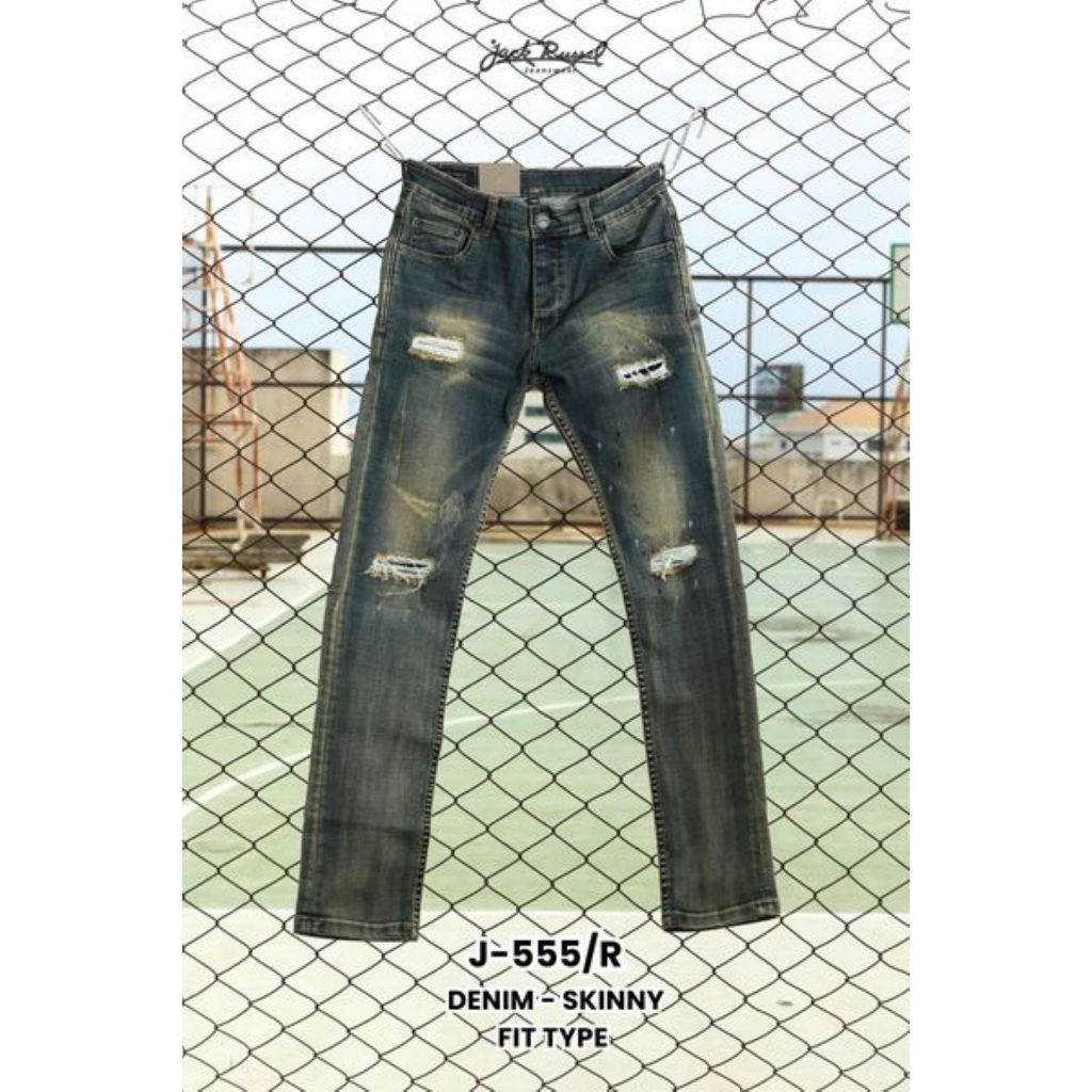 กางเกงยีนส์ผู้ชาย ทรงขาเดฟ Jack Russel Jeans Handwerk J-555R - Skinny Fit - Paint Rusted With Fade Denim