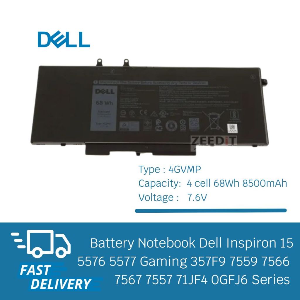 Dell Battery Notebook Dell แบตเตอรี่โน๊ตบุค Dell Latitude 5500 5400 Precision 3540 4GVMP เกรด Origin