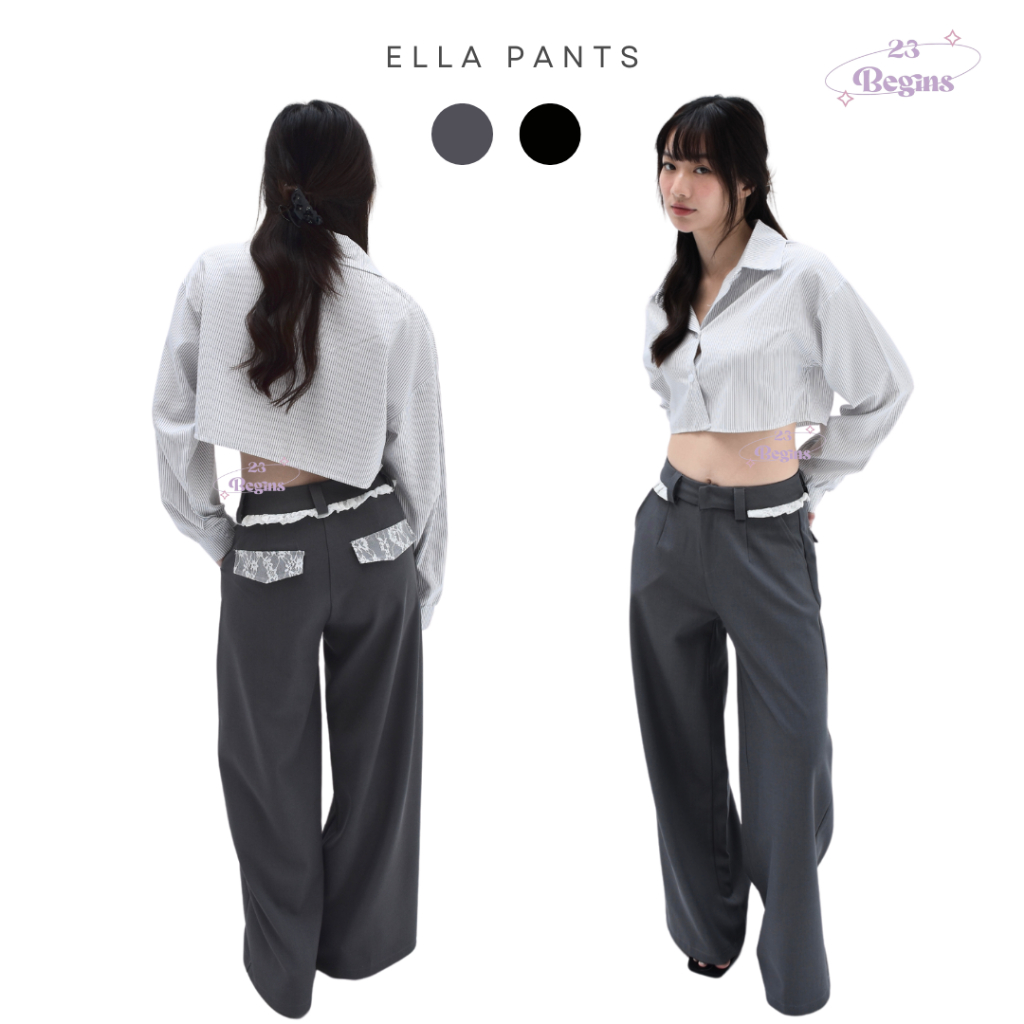 (Pre-Order 15-20 วัน) Ella Pants กางเกงขายาว กางเกงสีพื้น ดีเทลลูกไม้ ผ้าดีมาก (7899)