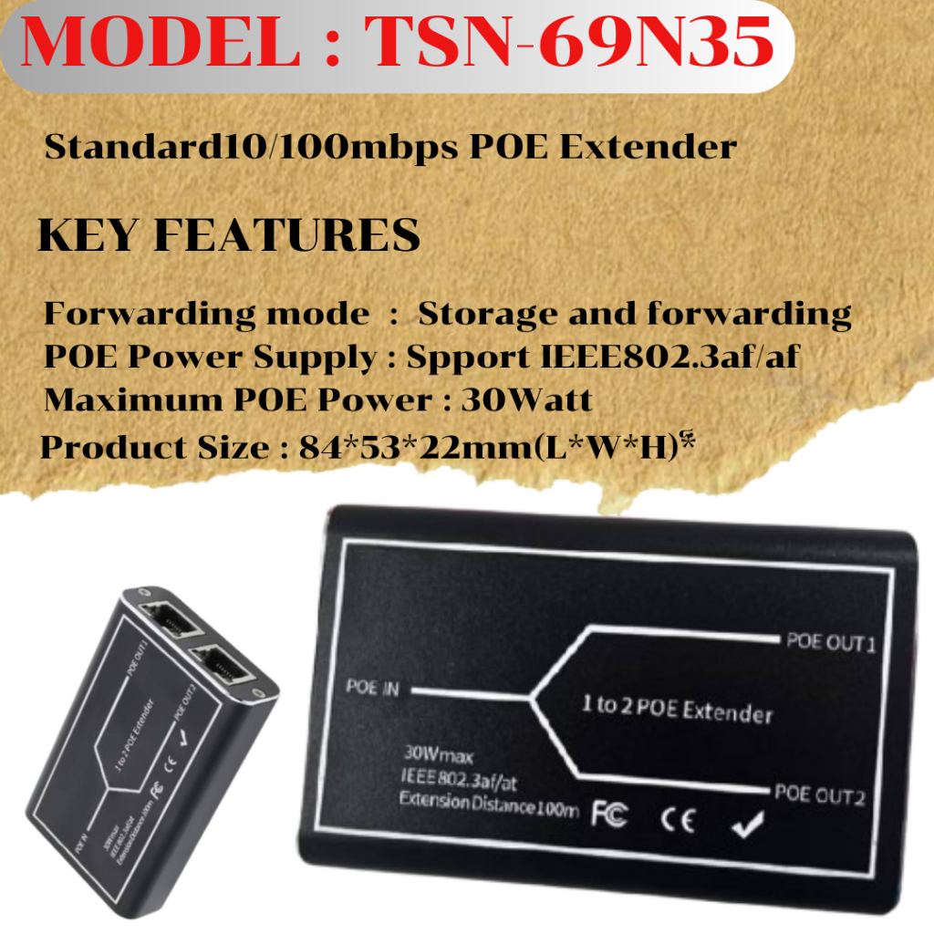 POE Extende TSN-69N35 10/100mbps /30W /48 V /(IEEE  802.3af/at)