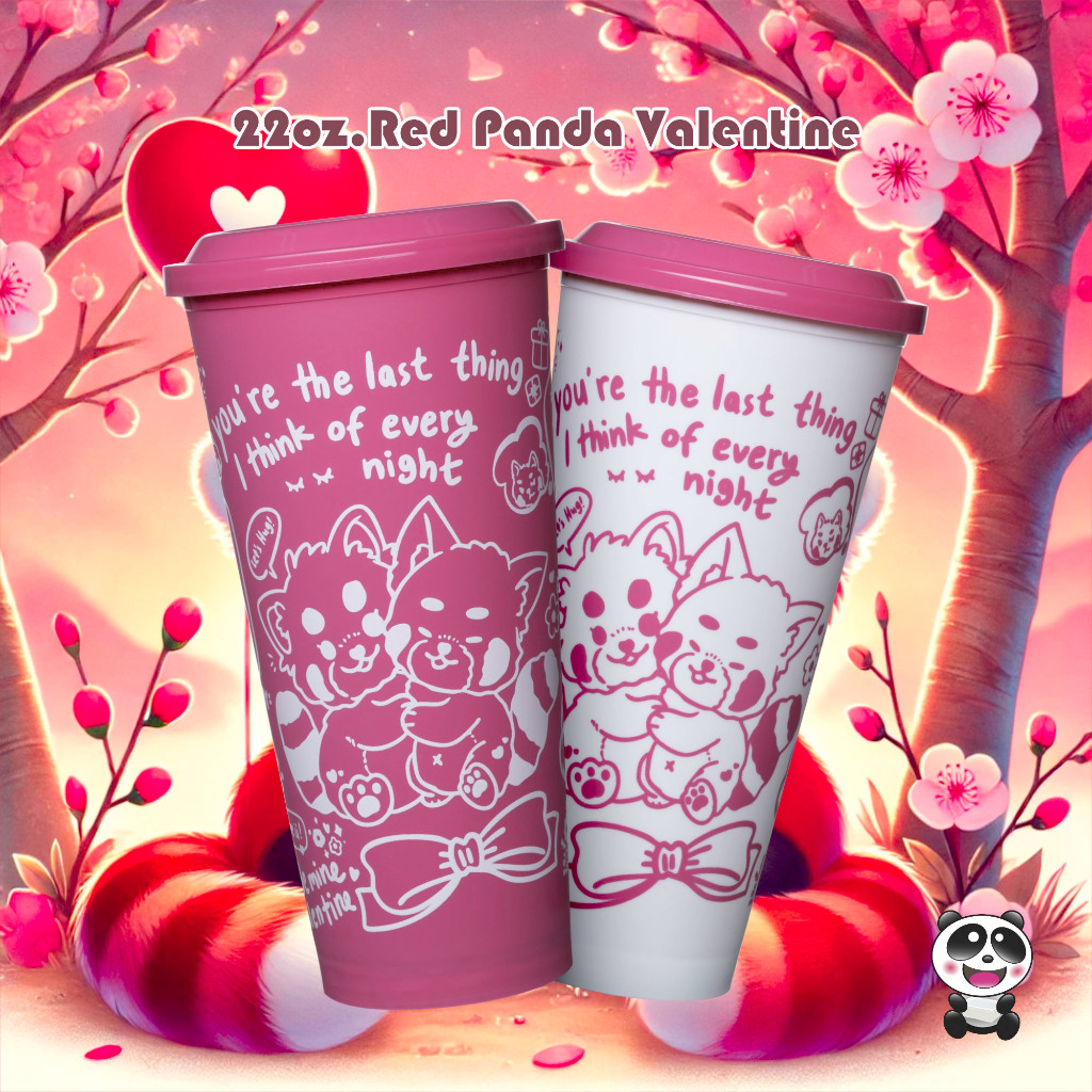(แพ็ค20ชิ้น)แก้ว 22 oz.แพนด้าปาร์ตี้ เรดแพนด้าวาเลนไทน์ + ฝา 90 มิล