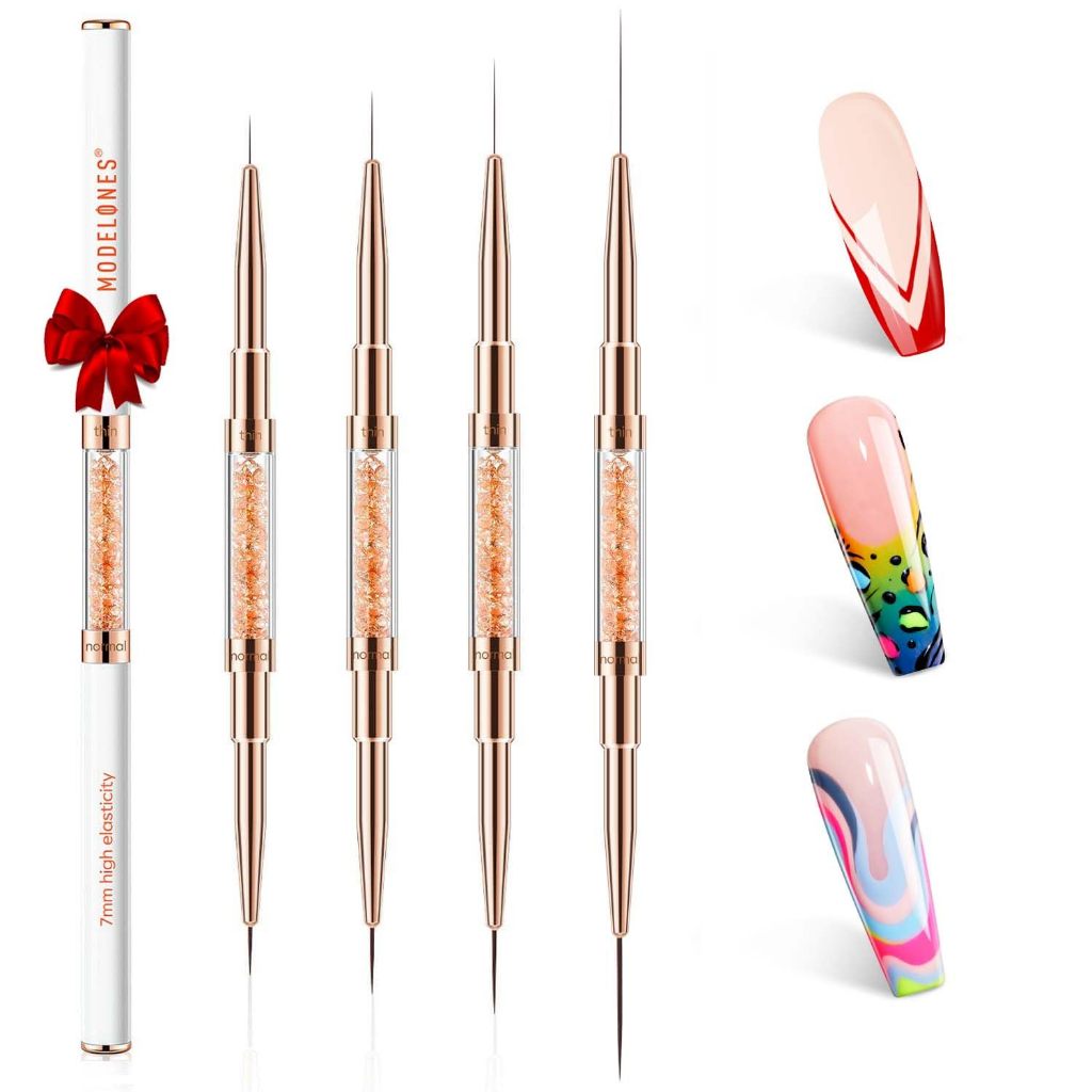 Modelones เล็บแปรง Ultra Fine Eyeliner ชุดแปรงเล็บขนาด 7/11/15/20mm สำหรับเล็บเจลขัดจิตรกรรมออกแบบด้วยอะคริลิค