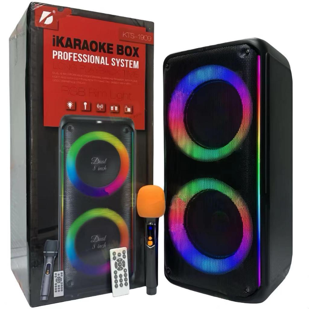 ลำโพงบลูทูธ KTS-1909 ดอก8นิ้ว2ดอก (60W+15W) ปรับวอลลุ่มไมค์ได้ AUX/TF/USB/ECHO/BASS แถมไมค์ลอย+รีโมท