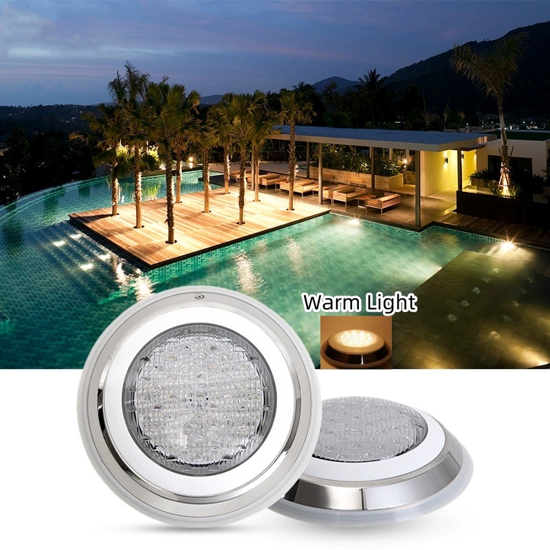 ไฟสระว่ายน้ำสแตนเลส ไฟสระว่ายน้ำ AC12V ​ไฟ LED สระว่ายน้ำ IP68 กันน้ำแสงใต้น้ำที่มีความสว่างสูงแสงอบอุ่น