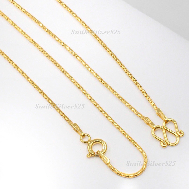 ส73 สร้อยคอ ลายเกล็ดมังกร 1mm. เงินแท้ 92.5% Italy ชุบทอง18k