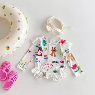 NT Baby - 091 (สินค้าพร้อมส่ง) ชุดว่ายน้ำเด็กแขนยาวลายการ์ตูนสุดคิวท์! สไตล์เกาหลีผ้านิ่มบางเบาใส่สบาย