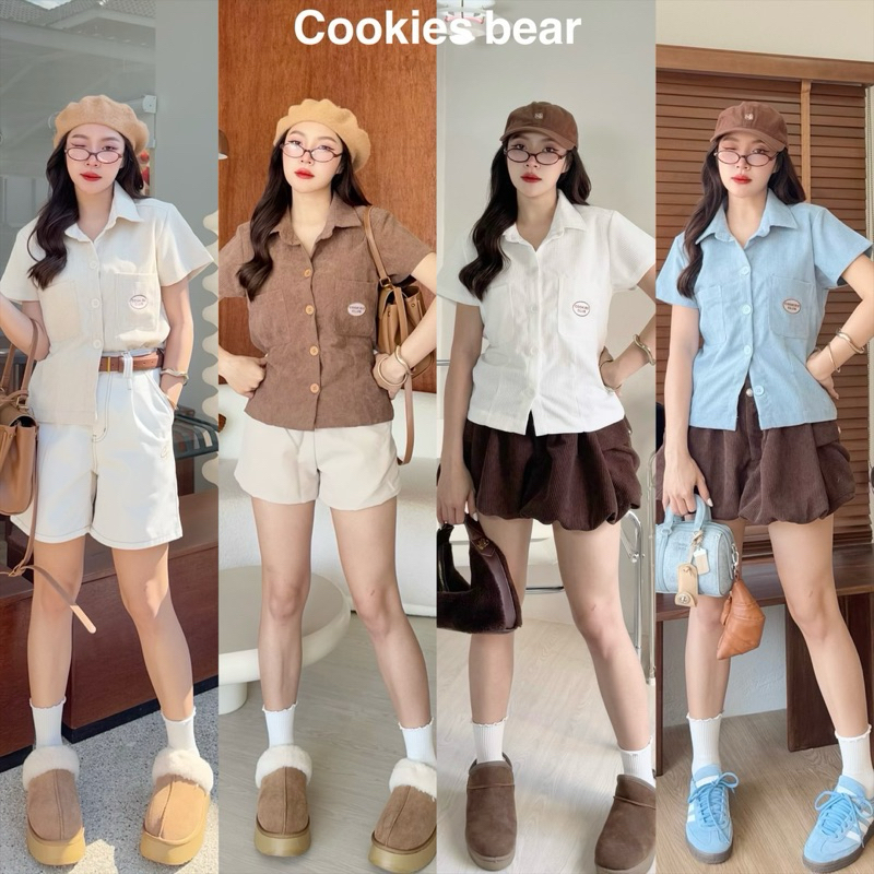 🌟Mamildya.shop🌟 เสื้อคอปกตัวยาวแขนสั้น ผ้าลูกฟูก งานทรงรูดหลังเข้าเอวปรับระดับ/ C1-3/COOK-ฟูกหลัง⚫