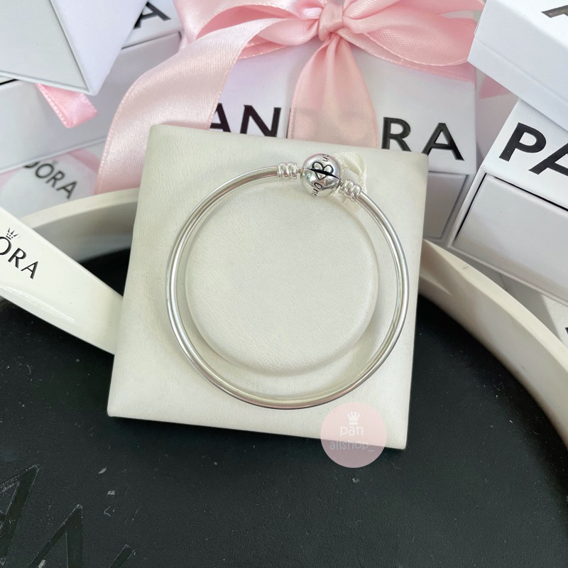 (ของแท้100%)Pandora silver bangle กำไลกลมหัวใจ