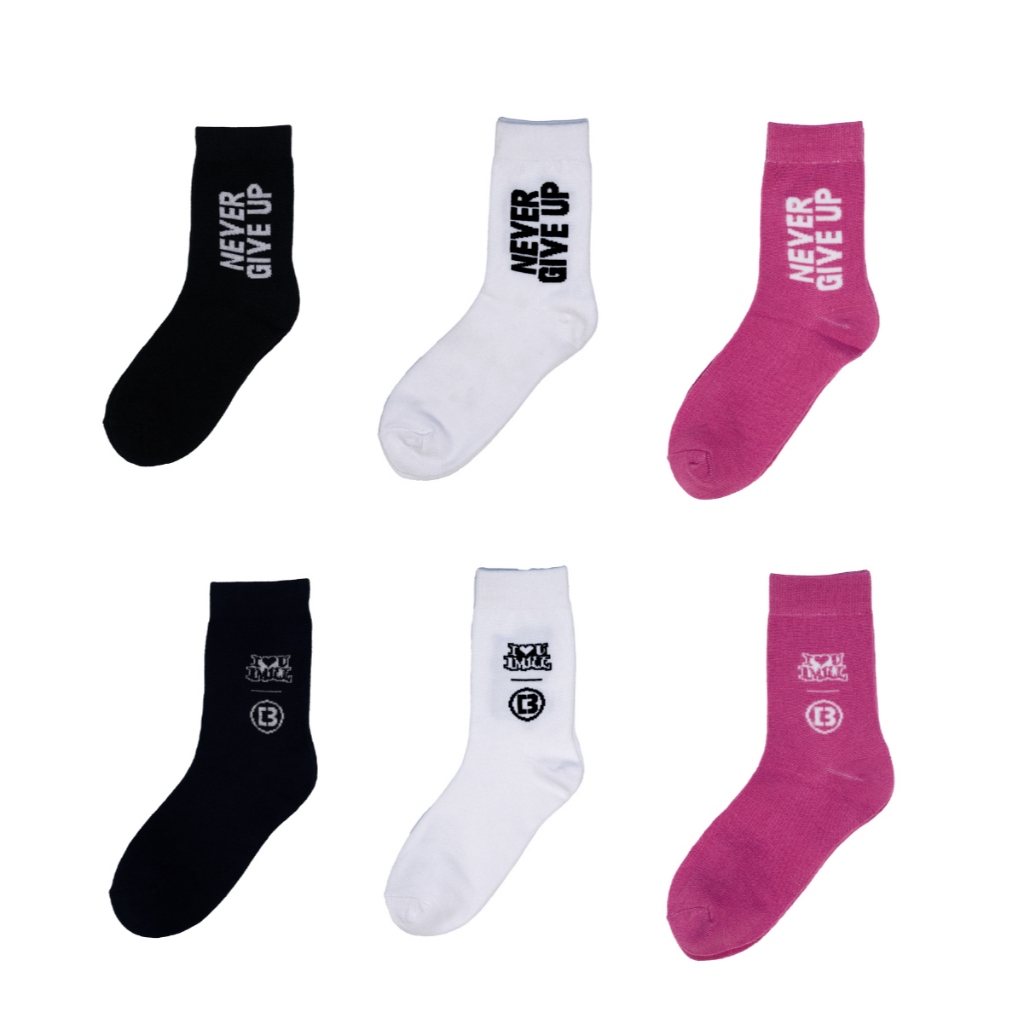 Daybreak x NEVER GIVE UP High Cut Sock Pack (Black, White, Pink)