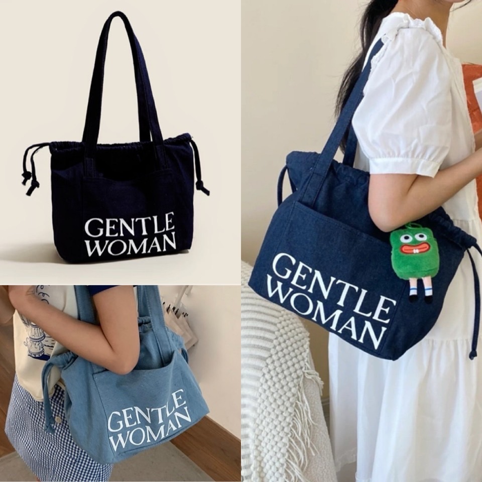 พร้อมส่งในไทย GENTLE WOMAN แฟชั่น มีป้ายห้อย กระเป๋า สะพายข้าง ผ้ายีนส์ เท่ๆ