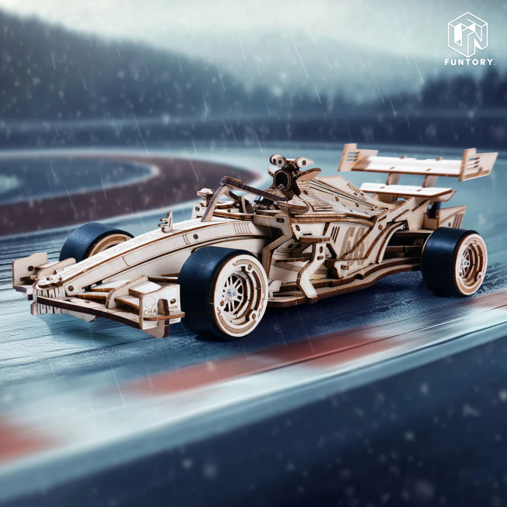 ⚙️ พร้อมส่ง EN.ver ⚙️ ตัวต่อไม้ รถแข่ง F1 วิ่งได้ ROKR Racing Car 3D Wooden Puzzle LK505
