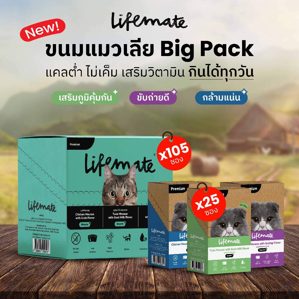 ขนมแมวเลีย(New) Lifemate Mousse Creamy Big Pack