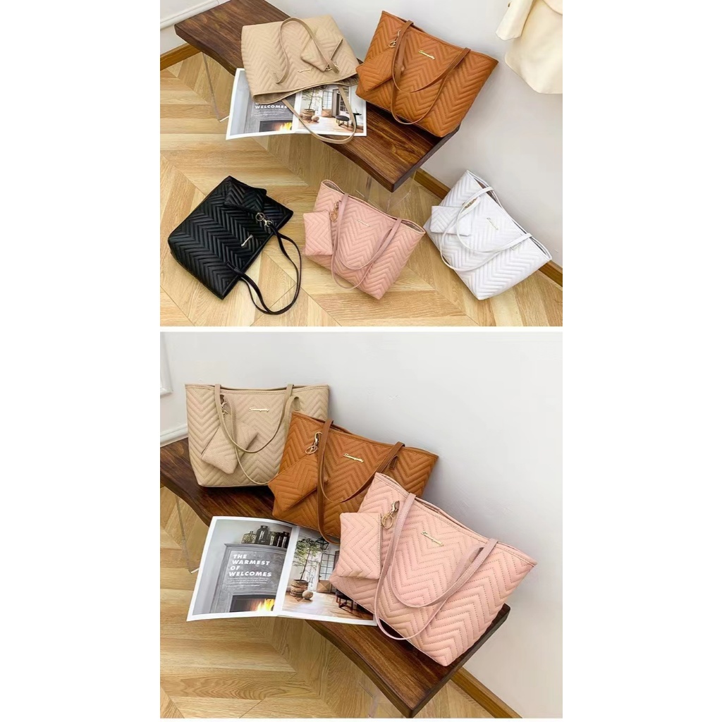 【พร้อมส่ง】 Tote Bag กระเป๋า สะพายไหล่คล้องแขน หนัง PU ความจุขนาดใหญ่ มี2ใบ ขนาดพกพา หนังนิ่ม - รูปที่ 3