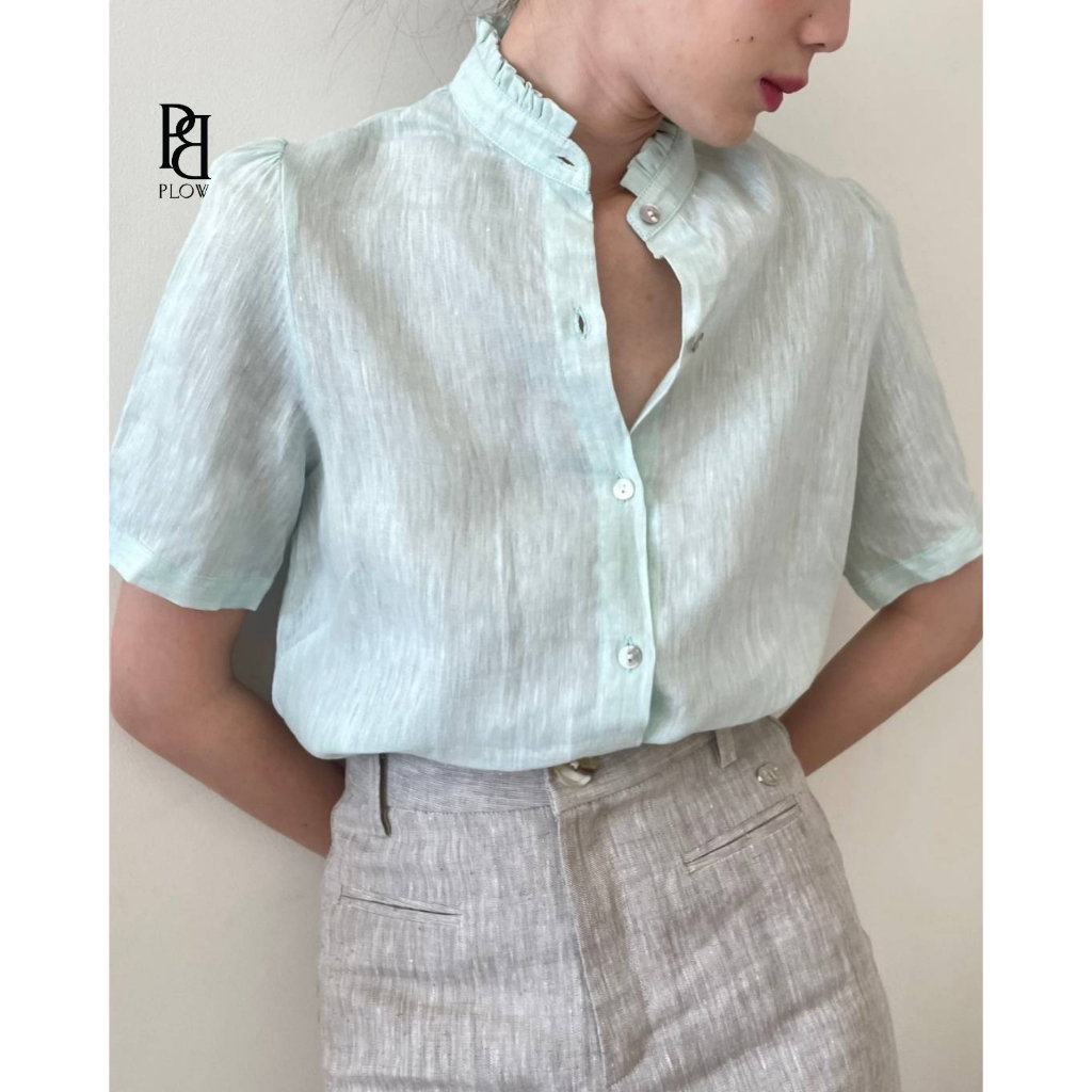 PLOWBRANDS - Artemis shirt เสื้อคอปีนแต่งระบายเพิ่มความหวานรอบคอ แขนตุ๊กตา ผ้าลินินแท้ 100%