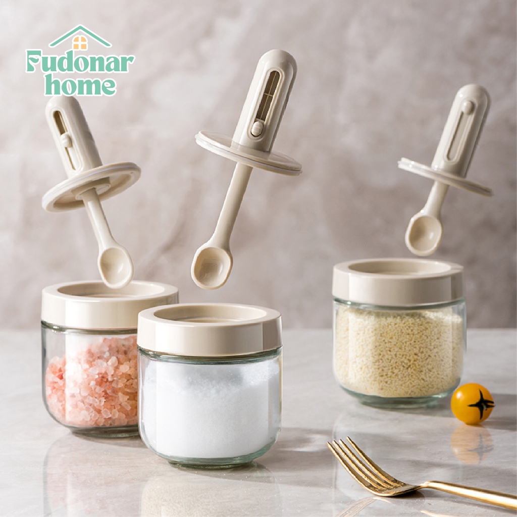 Fudonar ขวดเครื่องปรุงพร้อมช้อน ขวดโหลป้องกันความชื้น โหลเครื่องปรุง [สินค้าพร้อมส่ง]