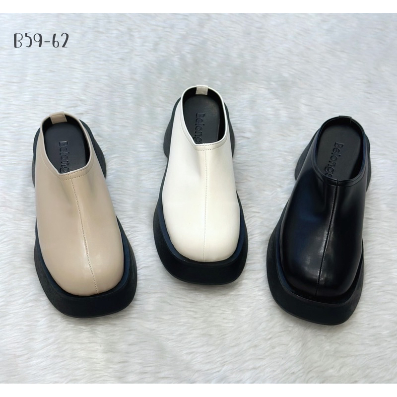 รองเท้าเปิดส้น พื้นหนา 2นิ้ว ส้นตึก สีพื้นๆ หนังนิ่ม หัวมน สไตล์สาวเกาหลี สวยเดินสบาย