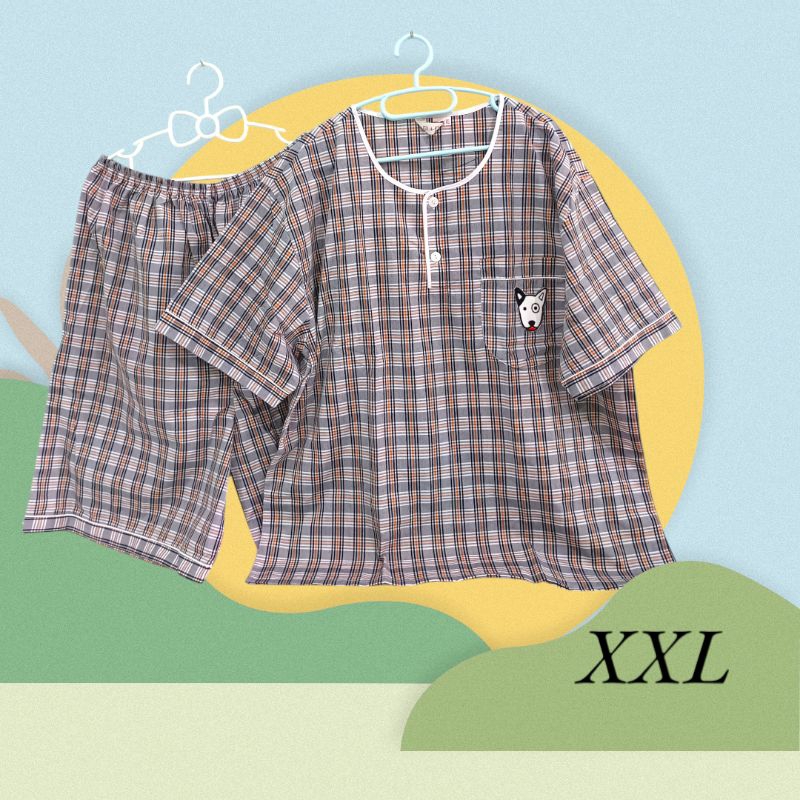 ชุดนอนp+p ผ้าคอตตอนผสมTC คอกลมสวมหัว/ผ่าหน้า ขาสั้นแขนสั้น ไซส์ XXL